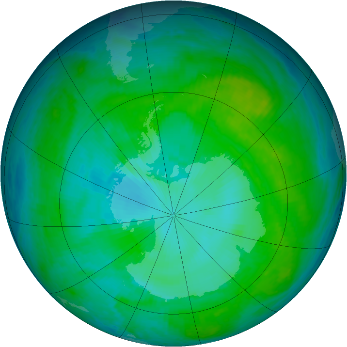 Antarctic ozone map for 03 January 2001
